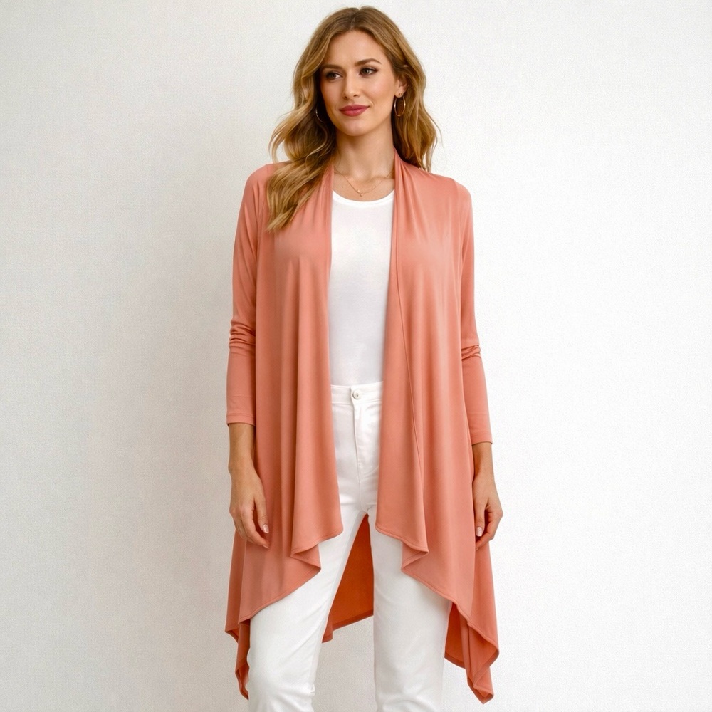 J. Jill XLP NWT Apricot Open Front Waterfall Cardigan Stretch Peach Sweater